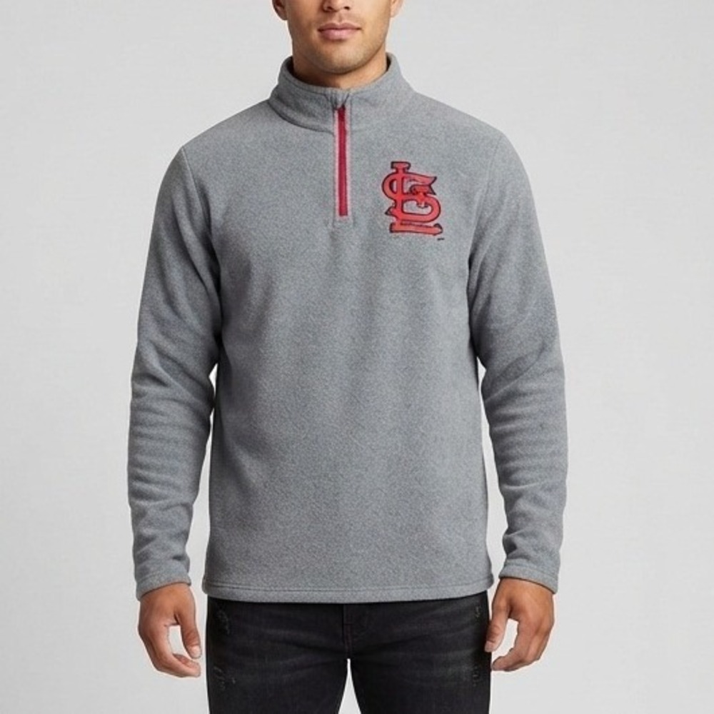 St Louis Cardinals Fleece Quarter Zip Pullover Men XL Gray Red Embroidered Logo‎